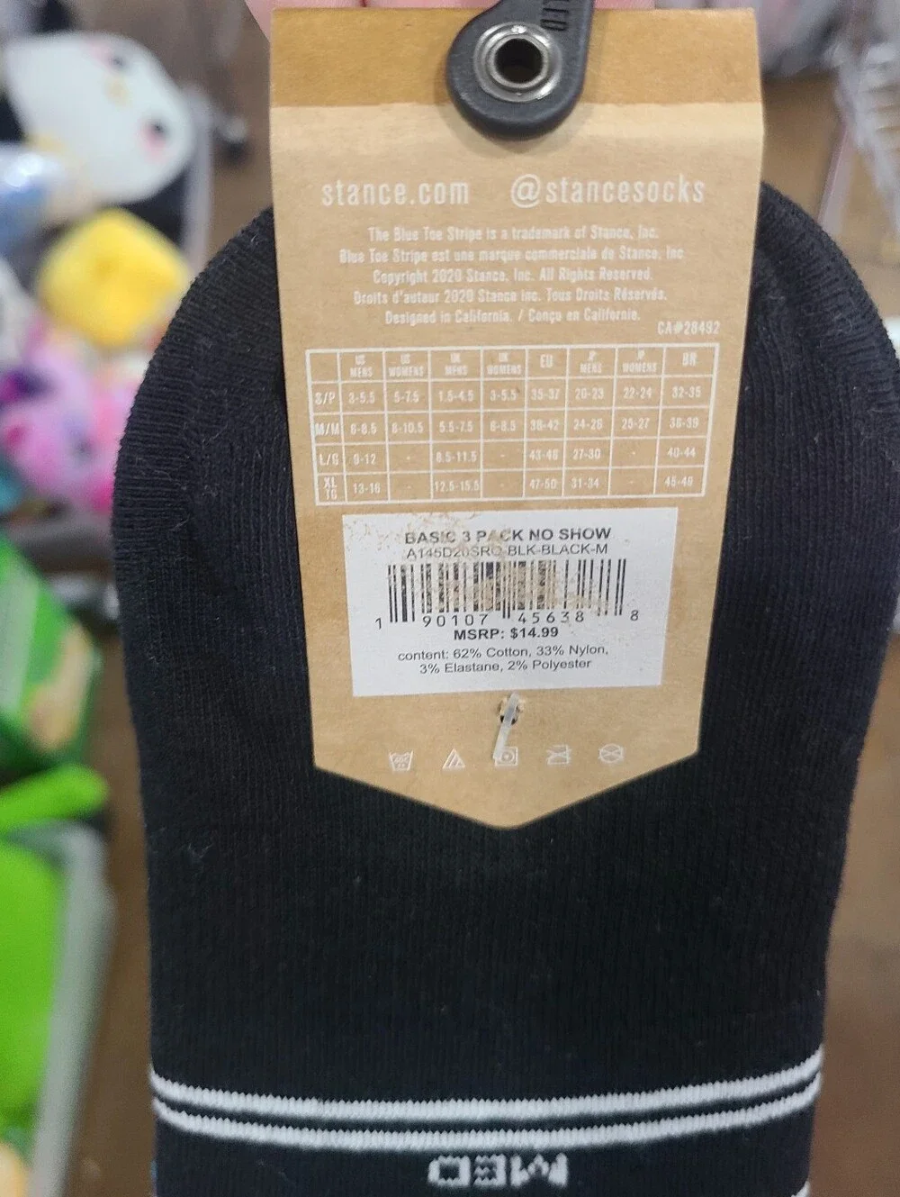 Stance No Show Invisible Socks 3 Pairs Basic Cotton Blend Liner Arch Support